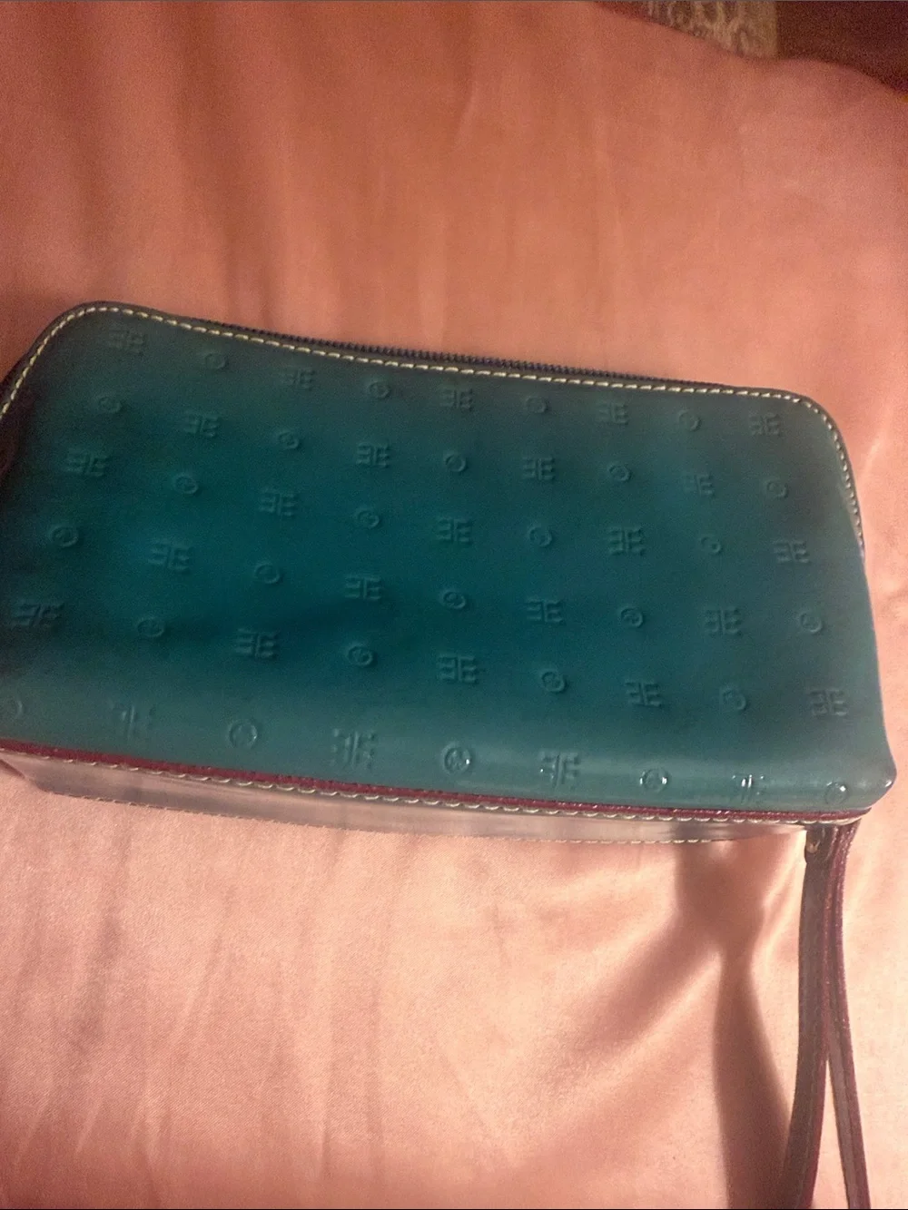 Arcadia Teal Interior Cosmetic Pouch with Gold Plaque